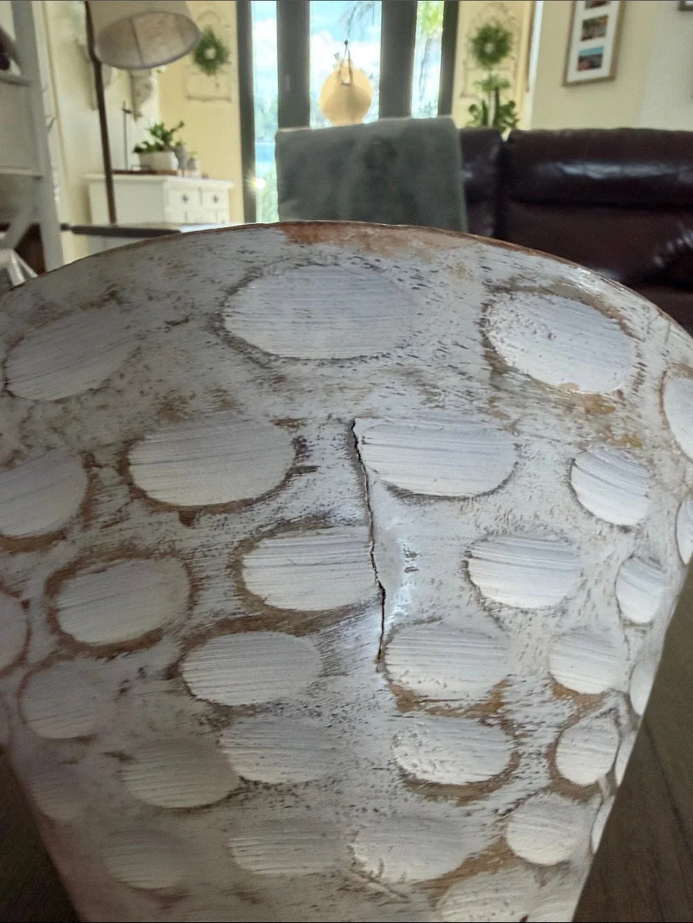 Hand-Carved Decorative Wood Bowl with White Wash
